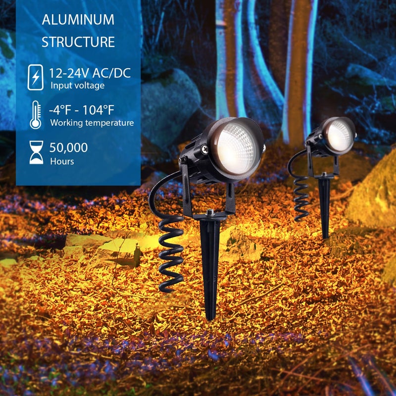 SUNVIE 12W LED Landscape Lighting Low Voltage (AC/DC 12V) Waterproof Garden Pathway Lights Super Warm White (900LM) Walls Trees Flags Outdoor Spotlights with Spike Stand (4 Pack) - Image 3